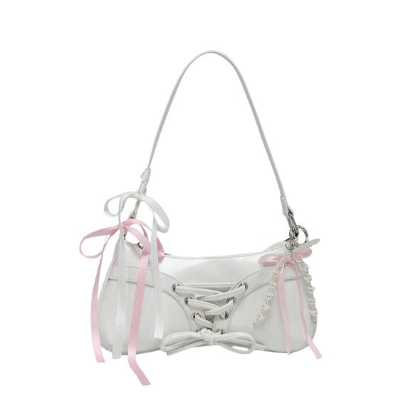 Y2K Coquette Bow Tie Vintage Shoulder Bags Lace Pu Leather Kawaii :'D - Picture 1 of 6